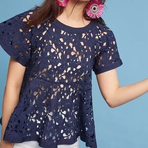 ANTHROPOLOGIE Eri + Ali Navy Blue Remy Swing Top Cutout Shell Blouse